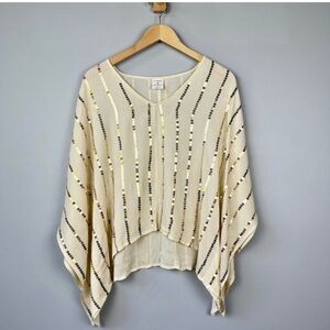 By Together Boutique Poncho with Gold Sequins Stripes Butterfly Blouse Tunic